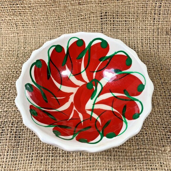 Talavera Hand Painted Bowls Peppers Mexico Folk Pottery Footed Dip Bowls - Picture 5 of 8